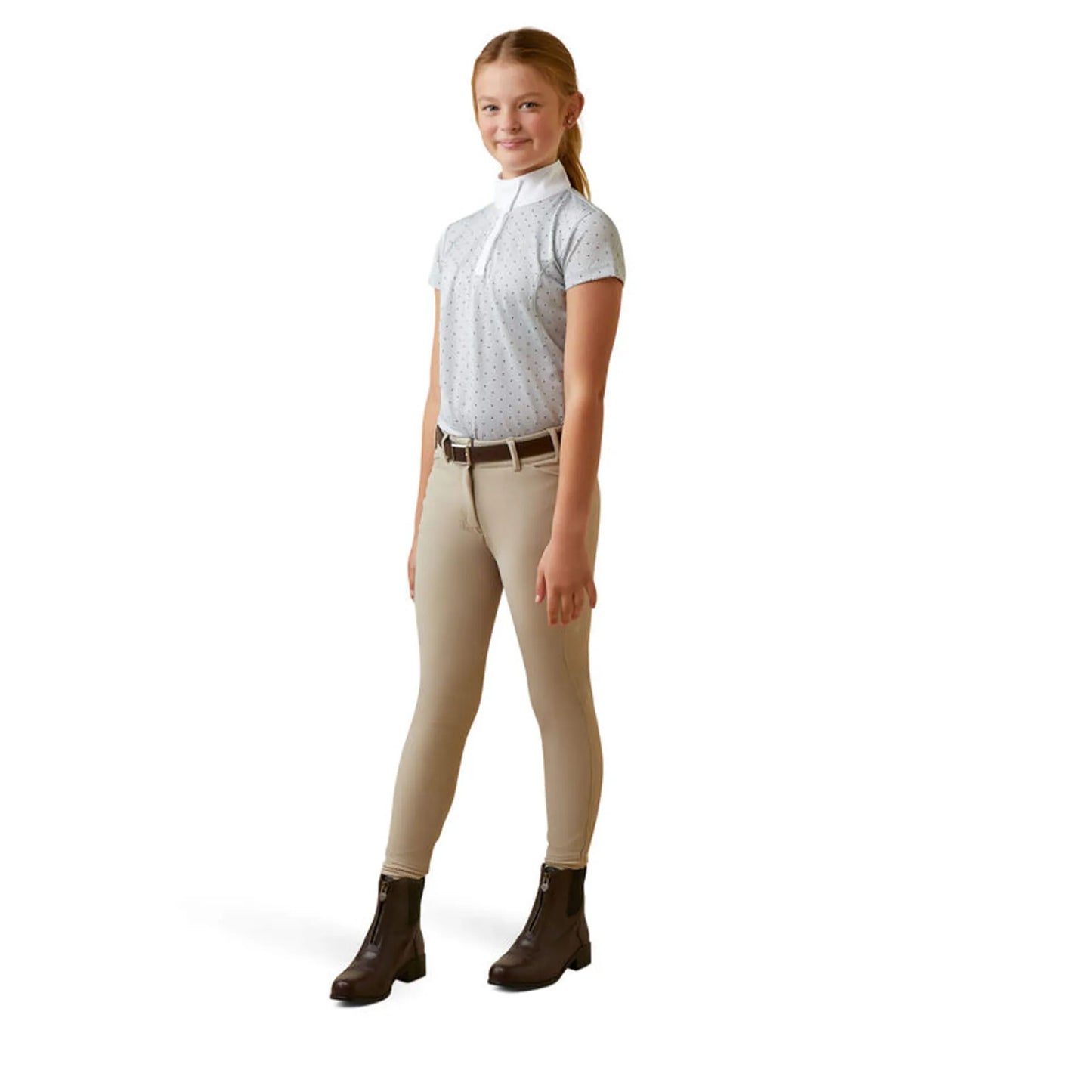 Camiseta perla con puntos grises de manga corta Aptos Kids Show Shirt para niñas