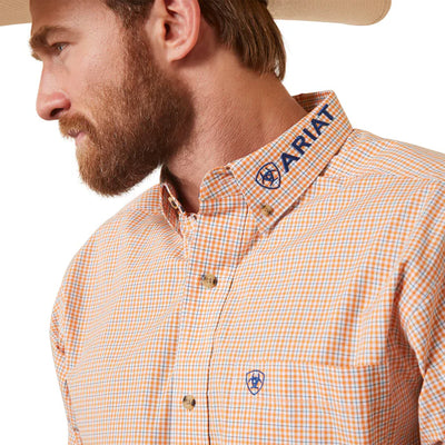 Camisa Pro Team Shay Plaid Orange Fitted Button Down Shirt Hombre