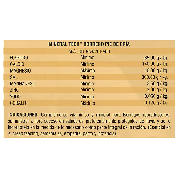 Alimento para ovinos Mineral Tech Borrego Pie de Cría 20 Kg.
