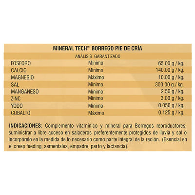 Alimento para ovinos Mineral Tech Borrego Pie de Cría 20 Kg.