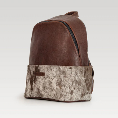 Backpack Leonel de Cuero Negro con Cuello de Toro Cafe Chocolate