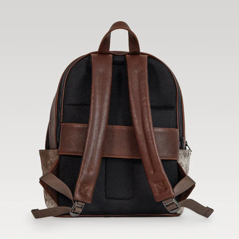 Backpack Leonel de Cuero Negro con Cuello de Toro Cafe Chocolate