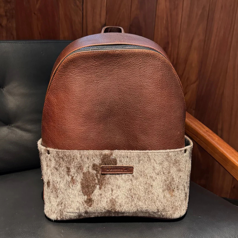Backpack Leonel de Cuero Negro con Cuello de Toro Cafe Chocolate
