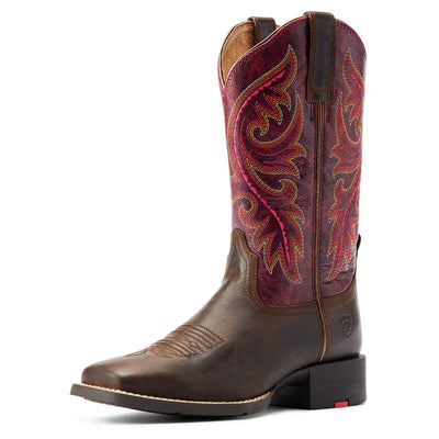 Bota Vaquera Round Up Worn Mocha Raspberry para mujer
