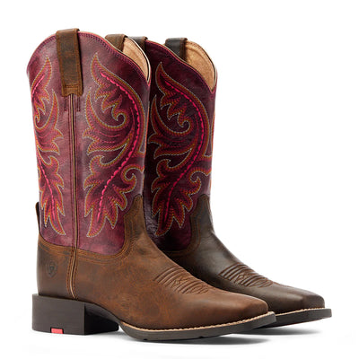 Bota Vaquera Round Up Worn Mocha Raspberry para mujer
