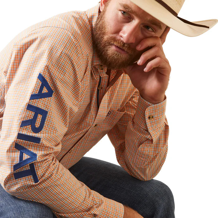Camisa Pro Team Shay Plaid Orange Fitted Button Down Shirt Hombre