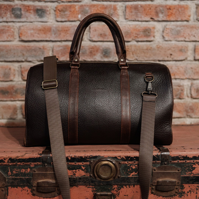 Maleta de Mano Travel Bag B002 Bisonte de Cuero Genuino Café Chocolate