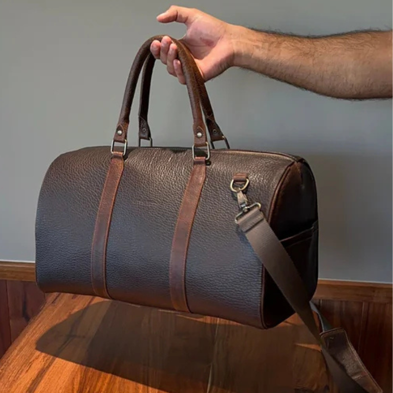 Maleta de Mano Travel Bag B002 Bisonte de Cuero Genuino Café Chocolate