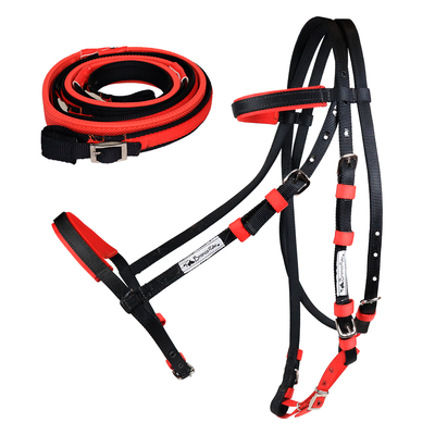 Brida caballo para carrera color Negro y Rojo