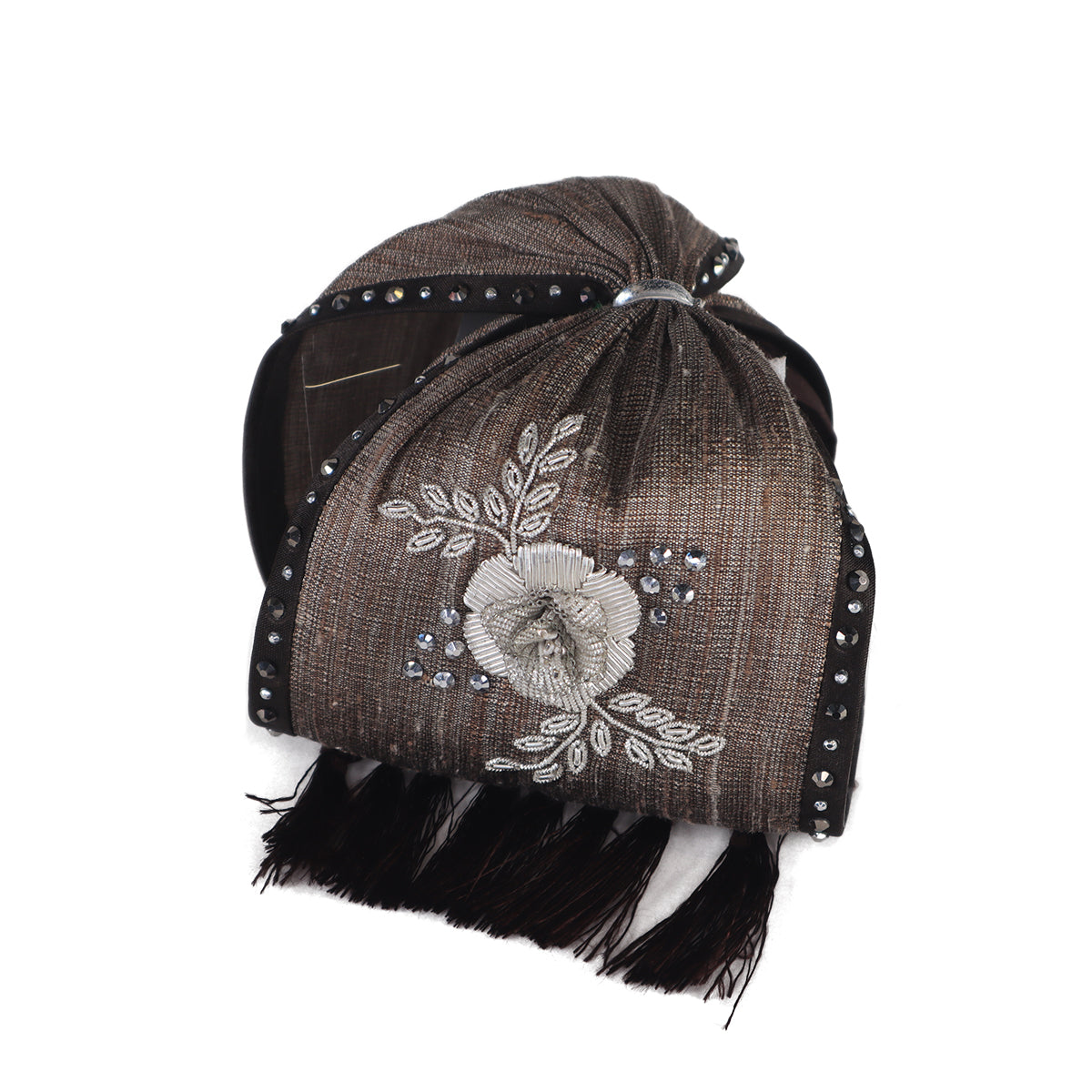 Corbata bordado flor color Café jaspeado