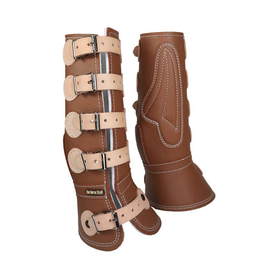 Protectores de piel con hebilla  color camello para patas de caballo
