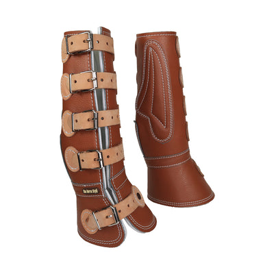 Protectores de piel con hebilla color miel para patas de caballo