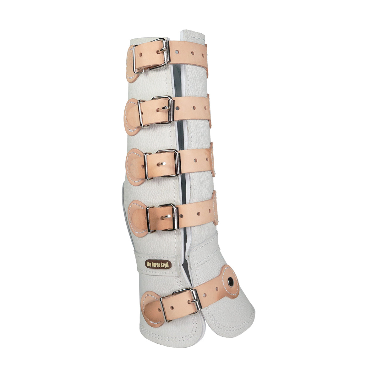 Protectores de piel con hebilla color blanco para patas de caballo