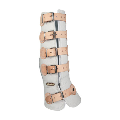 Protectores de piel con hebilla color blanco para patas de caballo
