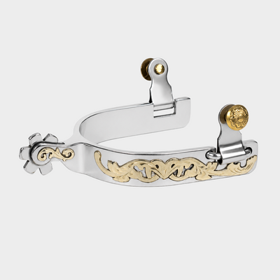 Espuela Western Bicolor Grabado Floral Dorado