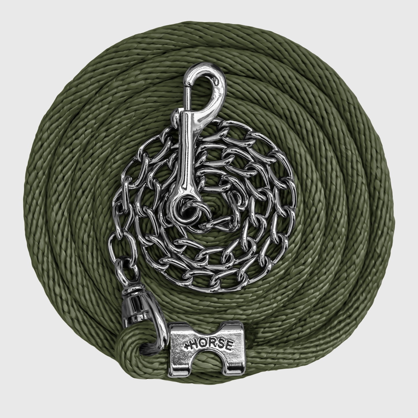 Paseador de Caballo +HORSE Nylon-Algodón 3.5m con Gancho - Color Verde Militar
