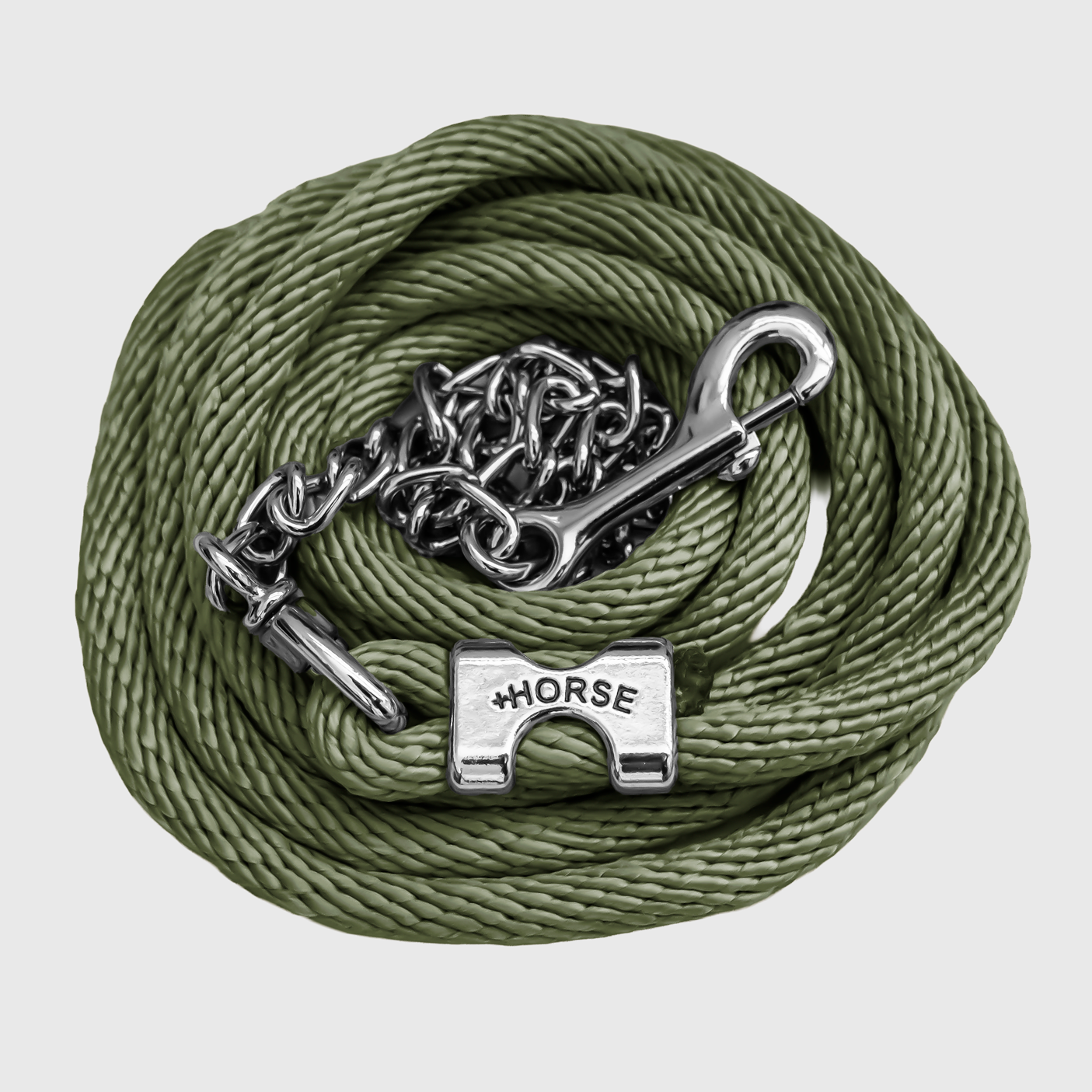 Paseador de Caballo +HORSE Nylon-Algodón 3.5m con Gancho - Color Verde Militar