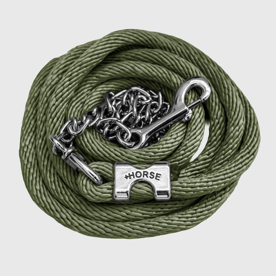 Paseador de Caballo +HORSE Nylon-Algodón 3.5m con Gancho - Color Verde Militar