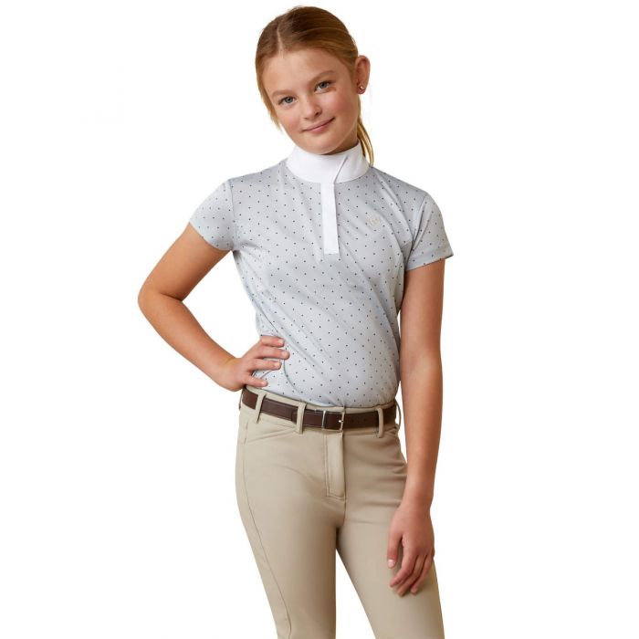 Camiseta perla con puntos grises de manga corta Aptos Kids Show Shirt para niñas