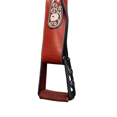 Silla para Montar TM Color Vino Con Esquineros Piteados Flores Vino, Blanco Y Negro
